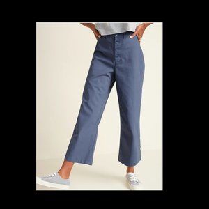 High-Waisted Button-Fly Crop Wide-Leg Pants